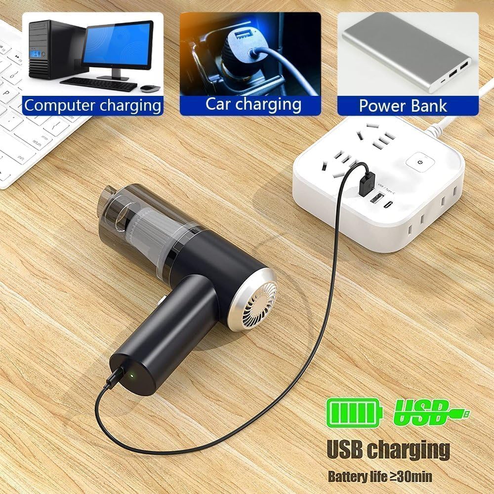 HandyCozy Wireless Car Mini Vacuum Cleaner with Blower – Rechargeable High-Suction Handheld Cleaner