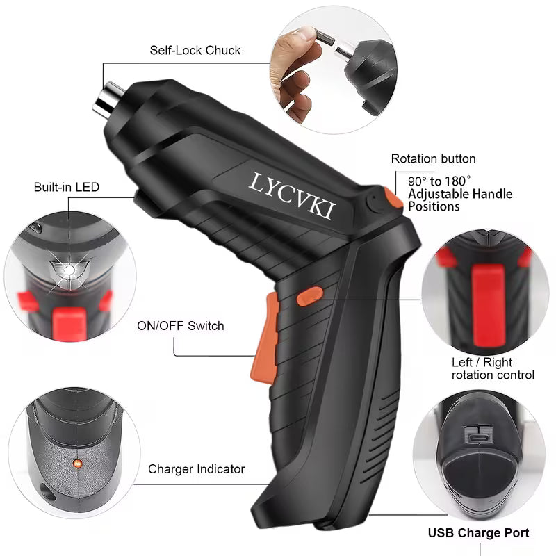 HandyCozy 48-in-1 Cordless Electric Screwdriver Set with LED Light (3.6V) – Compact DIY Repair Tool Kit