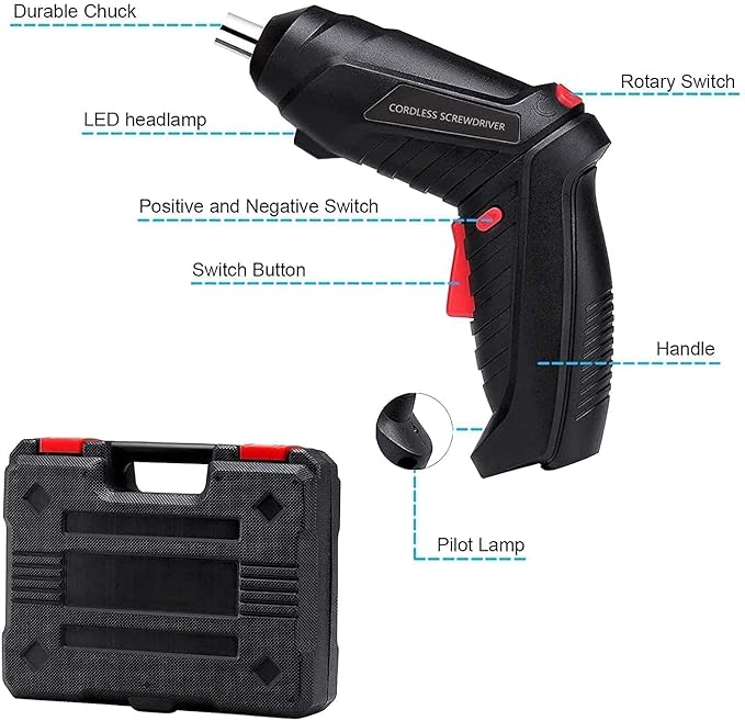 HandyCozy 48-in-1 Cordless Electric Screwdriver Set with LED Light (3.6V) – Compact DIY Repair Tool Kit