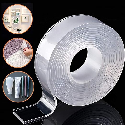 HandyCozy GripFlex™ Double-Sided Nano Gel Tape – 3 Meter Washable, Removable Heavy-Duty Adhesive (30mm x 2mm)