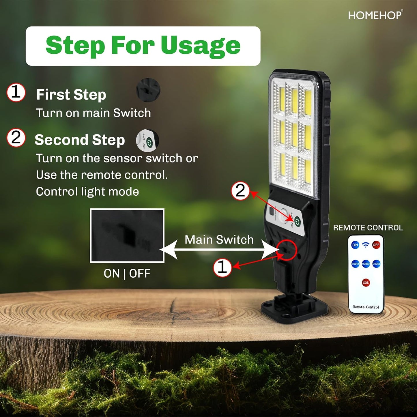 HandyCozy High-Power Solar LED Street Light with Motion Sensor & Remote – Waterproof Outdoor Security Wall Light