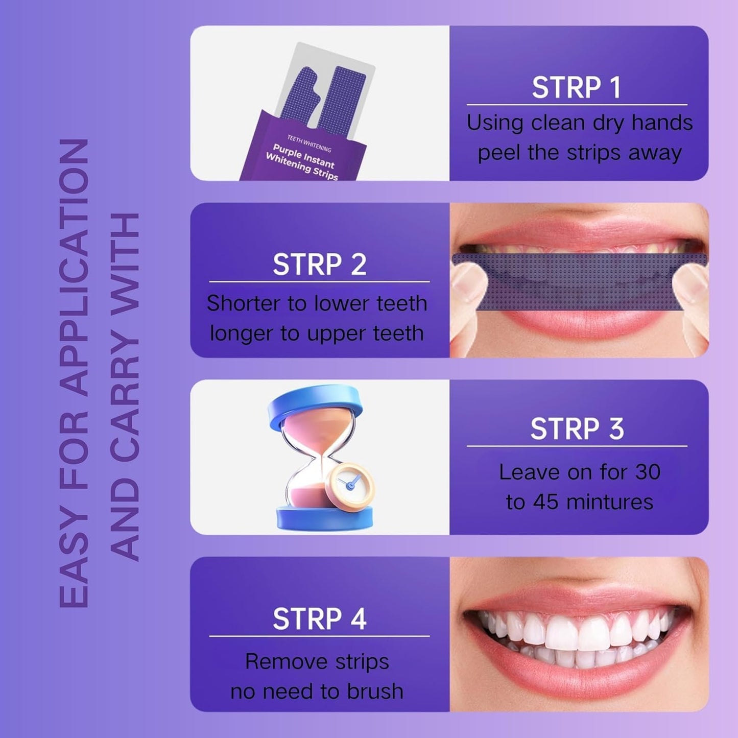 HandyCozy Purple Teeth Whitening Strips – Peroxide-Free, Enamel-Safe Instant Brightening (7 Strips Pack)
