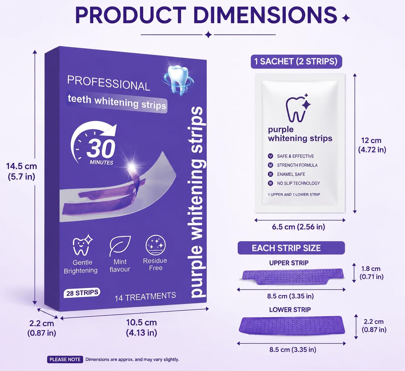 HandyCozy Purple Teeth Whitening Strips – Peroxide-Free, Enamel-Safe Instant Brightening (7 Strips Pack)
