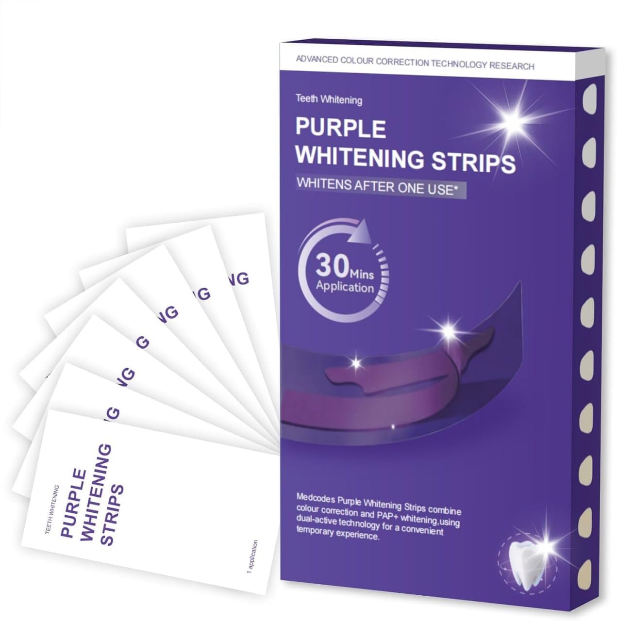 HandyCozy Purple Teeth Whitening Strips – Peroxide-Free, Enamel-Safe Instant Brightening (7 Strips Pack)