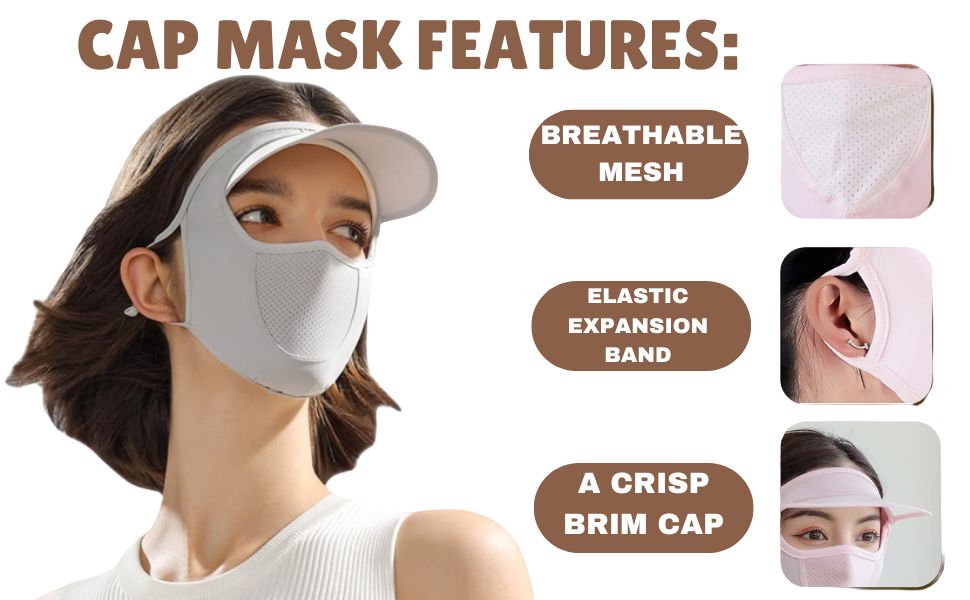 HandyCozy Women’s Full Face UV Protection Cap with Mask & Wide Brim Visor – Breathable Outdoor Sun Shield