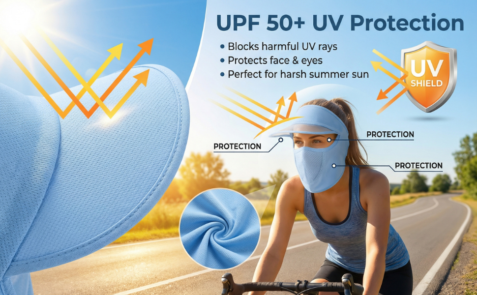 HandyCozy Women’s Full Face UV Protection Cap with Mask & Wide Brim Visor – Breathable Outdoor Sun Shield