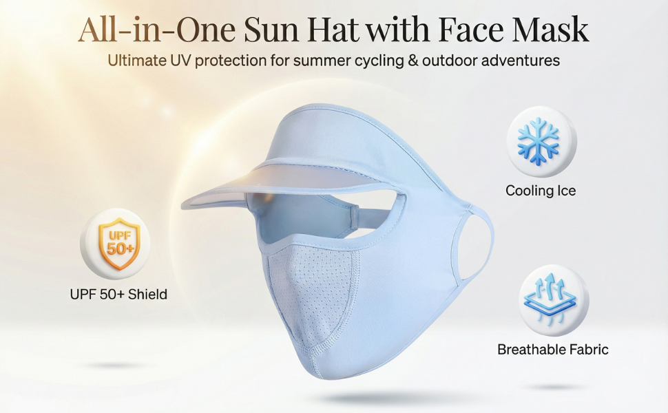 HandyCozy Women’s Full Face UV Protection Cap with Mask & Wide Brim Visor – Breathable Outdoor Sun Shield