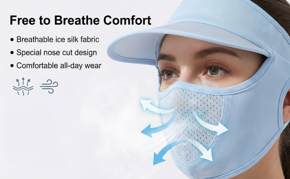 HandyCozy Women’s Full Face UV Protection Cap with Mask & Wide Brim Visor – Breathable Outdoor Sun Shield